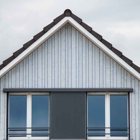 Gebr. Eisenring AG, 5-0157, Fassade, nord. Fichte, Sichtnut 20/75, 20/100 und 20/125, geschliffen, colorshield vorvergraut perlmutt 30