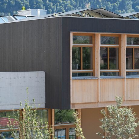 Gebr. Eisenring AG, 5-0287, Fassade, nord. Fichte, Fassadenlatten 21/118, sägeroh, Lignovit Lasur Terra 5341, Farbton 04/5 Darth Vader