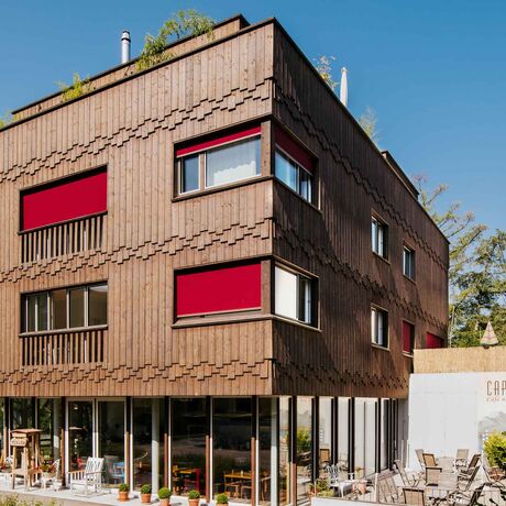 Gebr. Eisenring AG, 5-0035, Fassade, nord. Fichte, Wechselfalzschalung, sägeroh, druckimprägniert braun