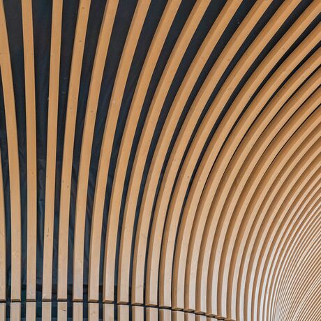 Gebr. Eisenring AG, 5-0293, Fassade, Weisstanne, Akustik 80/80, gehobelt, colorshield impralan Lasur T400, Farbton Sand